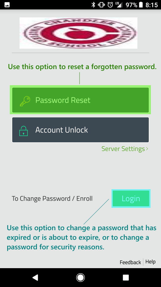 Self-Service App - Password Reset Options 